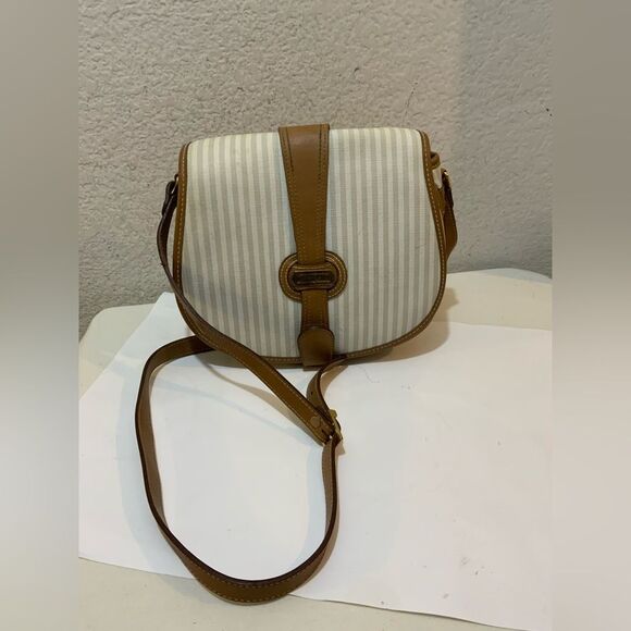 Carryland Striped Vintage  crossbody white tan - Picture 1 of 12